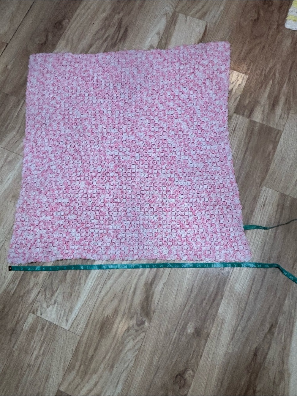 Hand Crocheted C2C 33 inches X 33 inches Pink/White Baby Blanket - Picture 2 of 3
